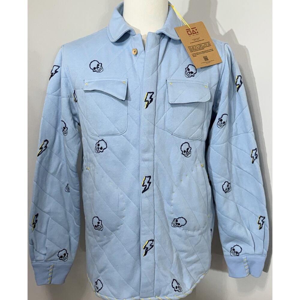 NEW One432 Stitched Shacket Shirt Small Handmade Pakistan Artisan Indie Skulls